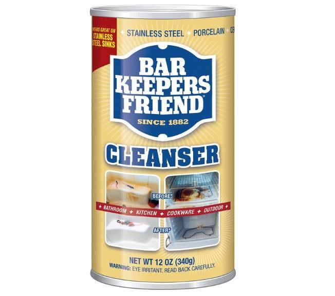 <p><strong>Bar Keepers Friend</strong></p><p>amazon.com</p><p><strong>$6.99</strong></p><p><a href="https://www.amazon.com/dp/B000V72992?tag=syn-yahoo-20&ascsubtag=%5Bartid%7C2140.g.43316263%5Bsrc%7Cyahoo-us" rel="nofollow noopener" target="_blank" data-ylk="slk:Shop Now;elm:context_link;itc:0;sec:content-canvas" class="link ">Shop Now</a></p><p>Bar Keepers Friend will be your friend, too. It's great for cleaning stainless steel, porcelain, ceramic and brass surfaces—but it's a mildly abrasive cleaner, so avoid delicate surfaces. Instead, use it to clean stubborn messes in your kitchen and bathroom as TikTok user <a href="https://www.tiktok.com/@thecleanspace/video/7076459914767404334" rel="nofollow noopener" target="_blank" data-ylk="slk:@thecleanspace;elm:context_link;itc:0;sec:content-canvas" class="link ">@thecleanspace</a> demonstrates in this video where a stained porcelain sink becomes white again. </p>