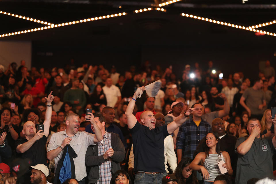 <p>New York’s Finest cheer on Stacy Weinstein as she is introduced before the “Female Grudge Match” during the NYPD Boxing Championships at the Theater at Madison Square Garden on June 8, 2017.(Photo: Gordon Donovan/Yahoo News) </p>