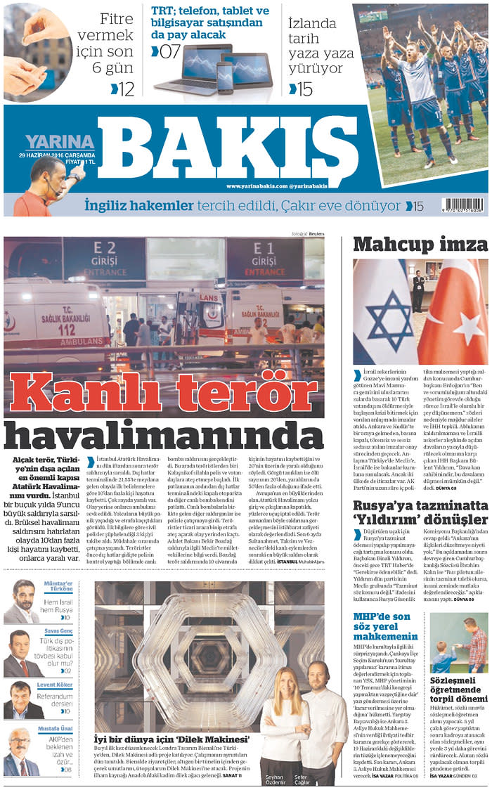 Front-page coverage of Istanbul's Ataturk Airport attack