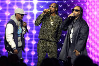 Kurupt, from left, Snoop Dogg and Ty Dolla $ign perform a tribute to Dr. Dre at the Black Music Collective on Thursday, Feb. 2, 2023, at The Hollywood Palladium in Los Angeles. (AP Photo/Chris Pizzello)