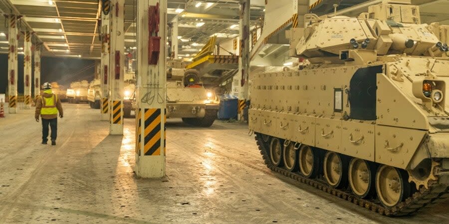 A convoy of Bradley infantry fighting vehicles that will be handed over to Ukraine, January 25, 2023