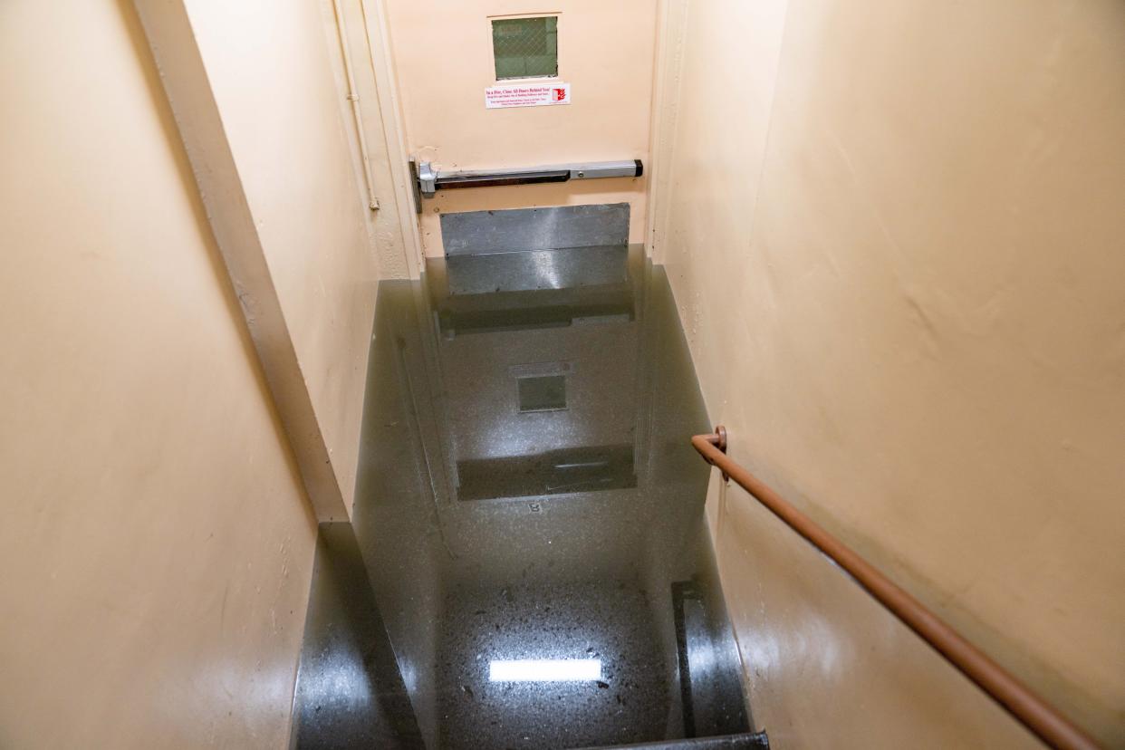 A section of the flooded basement where a 48 yr old woman was pronounced dead at Forest Hills Hospital after flood waters entered her basement apartment on Grand Central Parkway in Queens on Thursday, Sept. 2, 2021