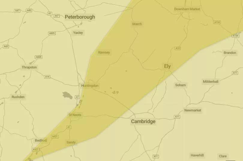 The warning covers the entirety of Cambridgeshire