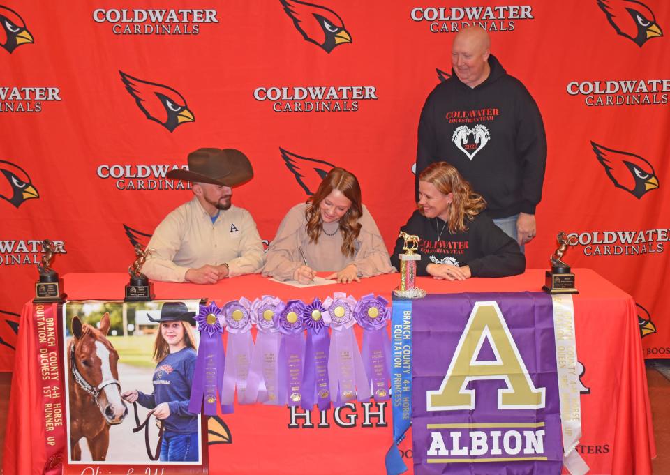 Coldwater's Olivia Uren recently signed her commitment letter to compete for the Albion College Equestrian team
