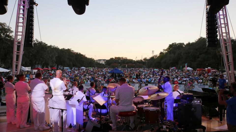 The U.S. Navy Band Commodores play for a packed park at the Savannah Jazz Fest in Forsyth Park on Saturday, September 24