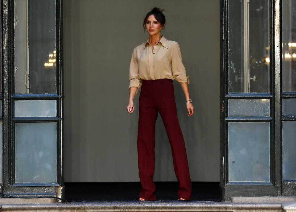 LONDON, ENGLAND - SEPTEMBER 15: Designer Victoria Beckham on  runway at the Victoria Beckham show during London Fashion Week September 2019 at the British Foreign and Commonwealth Office on September 15, 2019 in London, England. (Photo by Tim Whitby/BFC/Getty Images)