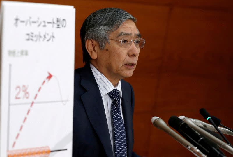 FILE PHOTO: BOJ Governor Kuroda attends a news conference at the BOJ headquarters in Tokyo