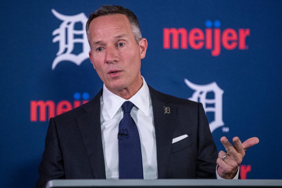 Detroit Tigers owner Christopher Ilitch speaks at a news conference at Comerica Park in Detroit after the firing of general manager Al Avila on Wednesday, Aug. 10, 2022.