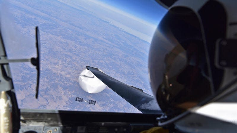 A military pilot takes a selfie with the Chinese spy balloon that was tracked in February. 