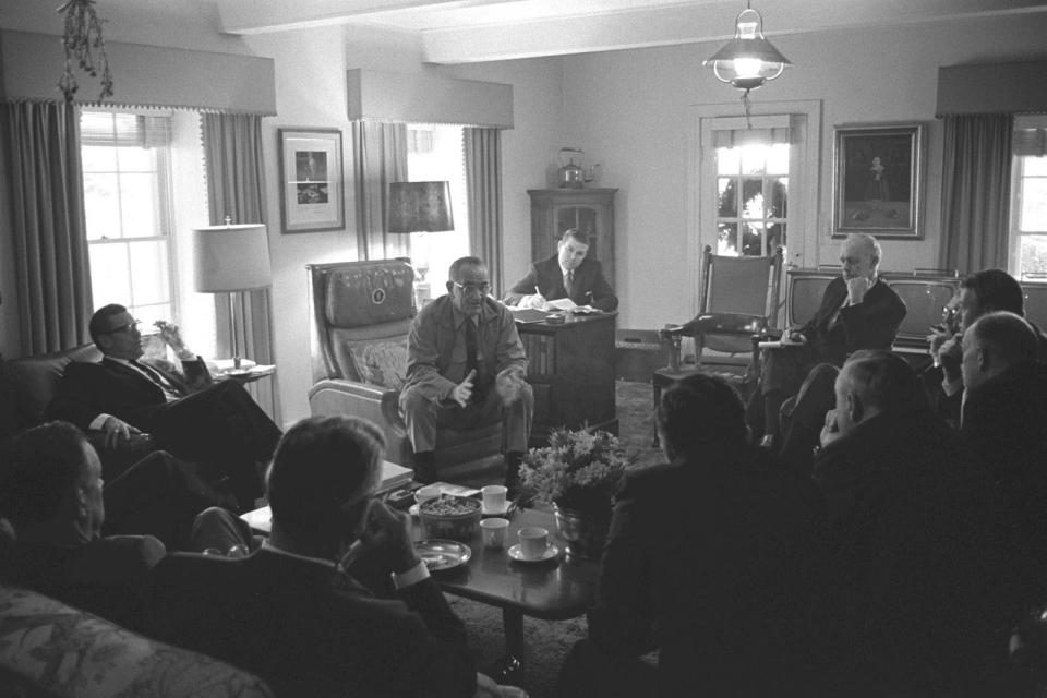 Along with his official offices in Central Texas, LBJ gathered advisors and others in any space available to him, such as the living room at the Texas White House, which has been closed to the public for renovations.