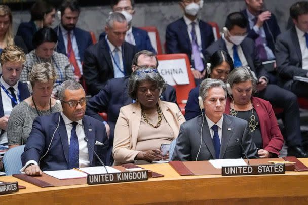 PHOTO: Secretary of State Antony Blinken speaks during a high level meeting of the United Nations Security Council on the situation amid Russia's invasion of Ukraine, at the 77th Session of the United Nations General Assembly in New York, Sept. 22, 2022.  (ary Altaffer/AP)