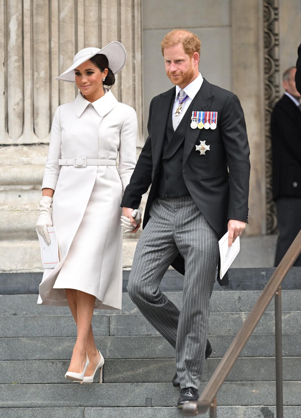 Prince Harry and Meghan Markle leave a Thanksgiving service at St Paul's Cathedral as part of Queen Elizabeth's Platinum Jubillee.