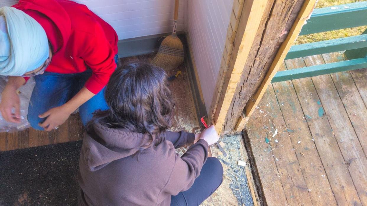There are three doors left to replace at Green Gables House. The class hopes to finish the work in early April.   (Shane Hennessey/CBC - image credit)
