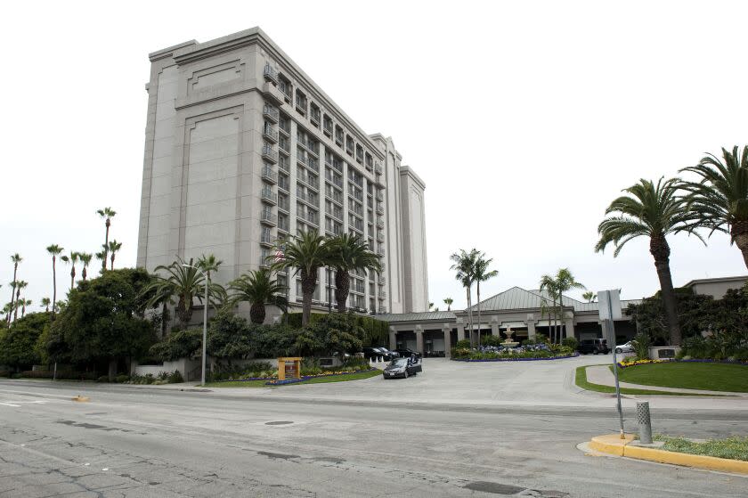 The Ritz-Carlton Hotel in Marina Del Rey, Calif., is seen Friday, June 15, 2012. Actress Lindsay Lohan was treated at the hotel for dehydration and exhaustion Friday morning after an overnight film shoot, but was not taken to a hospital. (AP Photo/Grant Hindsley)