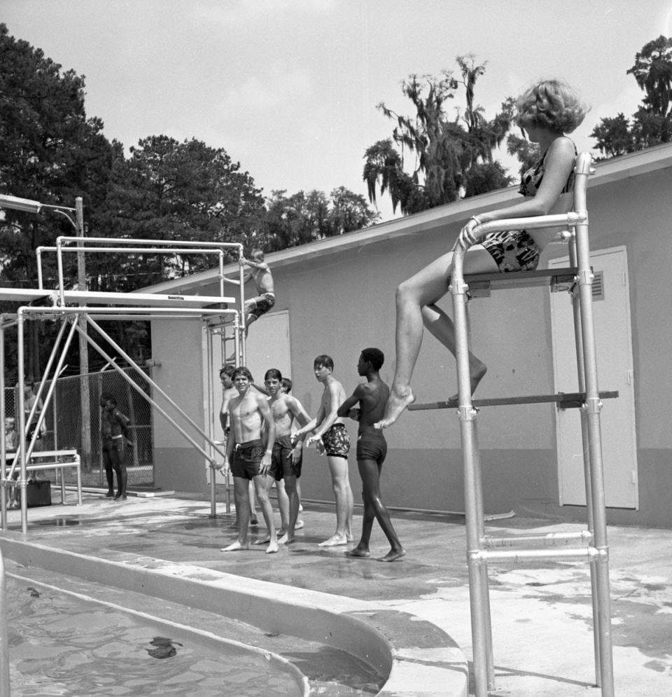 Swimmers at the integrated Myers Park pool in Tallahassee in 1968.