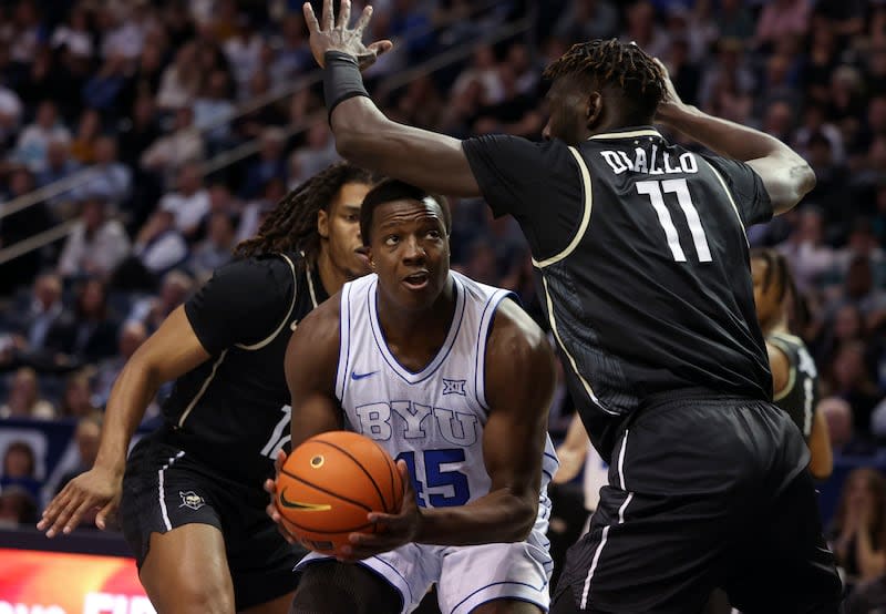 BYU forward Fousseyni Traore looks to shoot against UCF at the Marriott Center in Provo on Tuesday, Feb. 13, 2024. | Laura Seitz, Deseret News