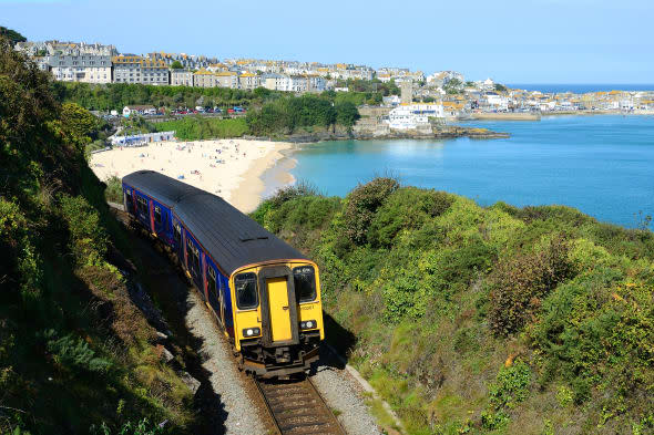 A train leaving st.ives in cornwall, uk