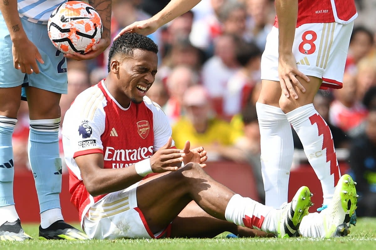 Jurrien Timber came off on the weekend (Arsenal FC via Getty Images)