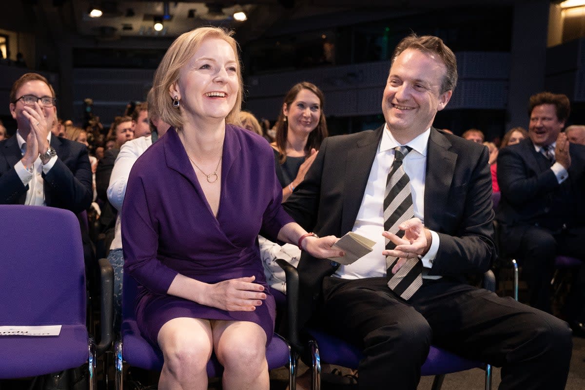 Liz Truss with her husband Hugh O’Leary at the Queen Elizabeth II Centre in London as it was announced Liz Truss is the new Conservative Party leader (Stefan Rousseau/PA) (PA Wire)