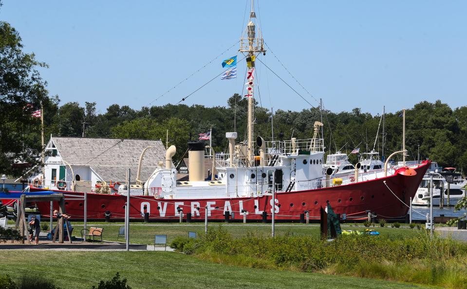 The Lightship Overfalls beckons visitors at Lewes Canalfront Park.