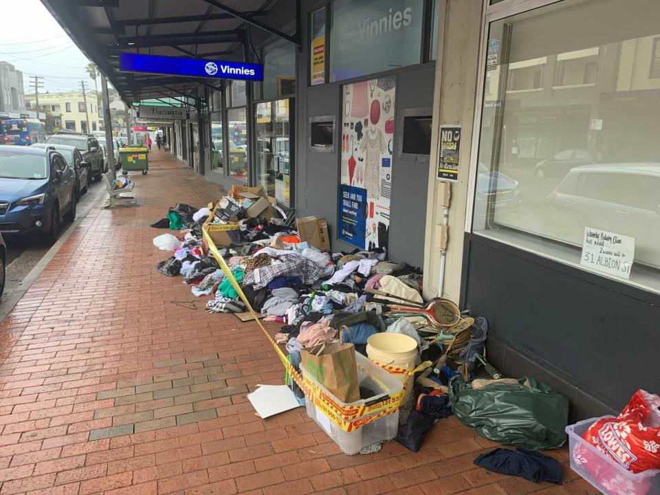 Piles of unwanted goods outside Waverley Vinnies. Source: Supplied