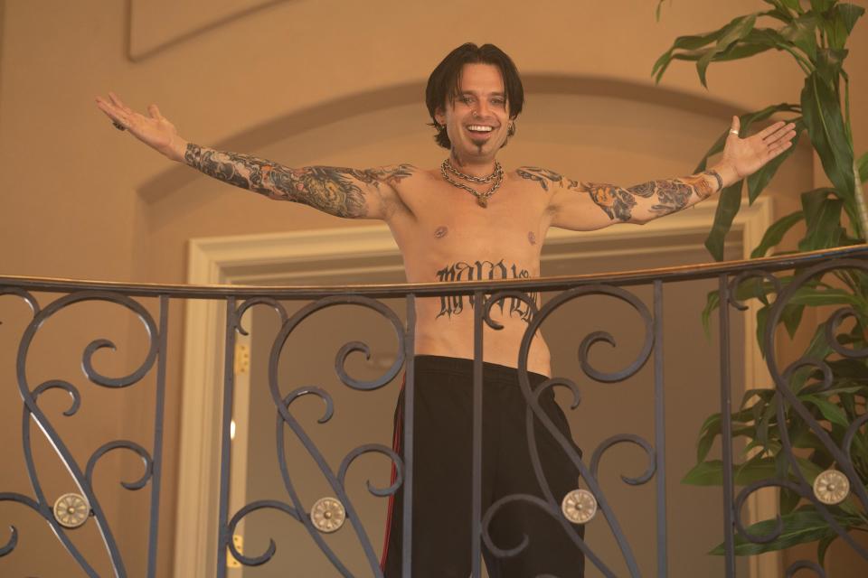 Tommy Lee (Sebastian Stan) in his Malibu home in "Pam & Tommy."