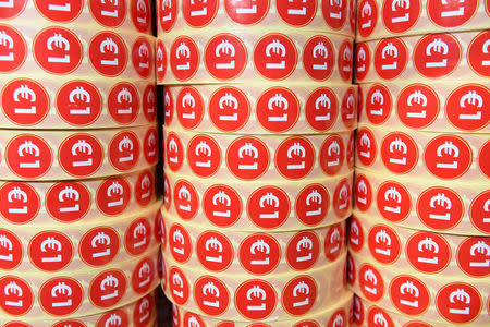 Euro price stickers are seen at Codd Mushroom farm in Tullow, Ireland October 9, 2016. REUTERS/Clodagh Kilcoyne