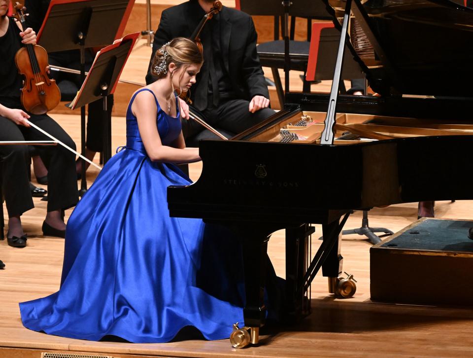Maya Marsh plays the piano as young musicians perform at the Salute to Youth concert at Abravanel Hall in Salt Lake City on Wednesday, Nov. 22, 2023. | Scott G Winterton, Deseret News