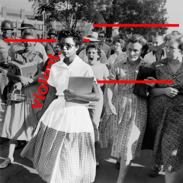 Elizabeth Eckford ignores the hostile screams and stares of fellow students on her first day of school, Sept. 6, 1957. She was one of the nine African American students whose integration into Little Rock's Central High School was ordered by a federal court following legal action by the NAACP.