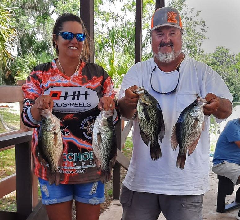 Rosie Parker and George Parker had a seven fish aggregate of 25.13 pounds to win first place during the Florida Crappie Club classic tournament May 13-14 on the St. Johns River.