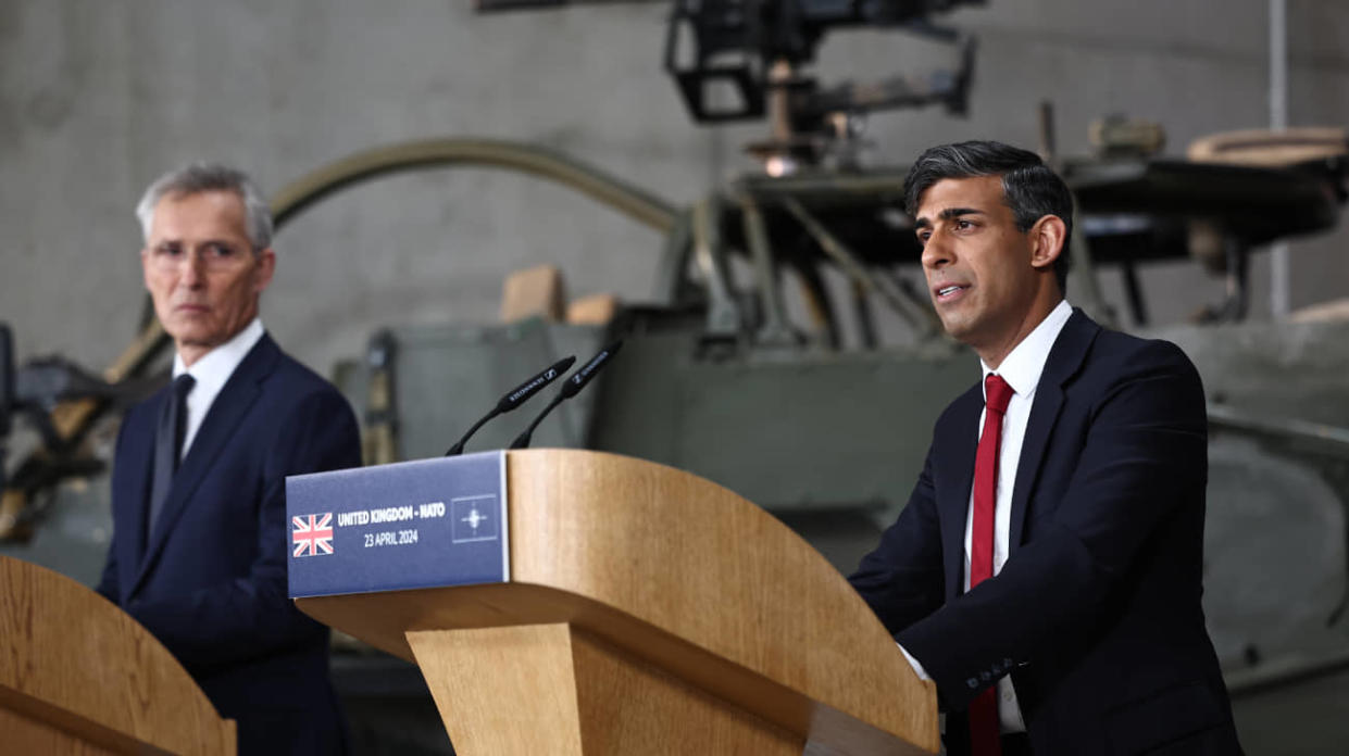 Rishi Sunak (on right) and Jens Stoltenberg (on left) in Warsaw on 23 April. Stock photo: Getty Images