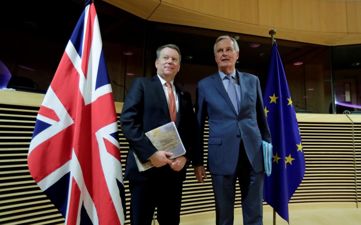 EU and UK negotiators, Michel Barnier and David Frost at start of the first round of post -Brexit trade deal talks - BRITAIN-EU/PARLIAMENT 