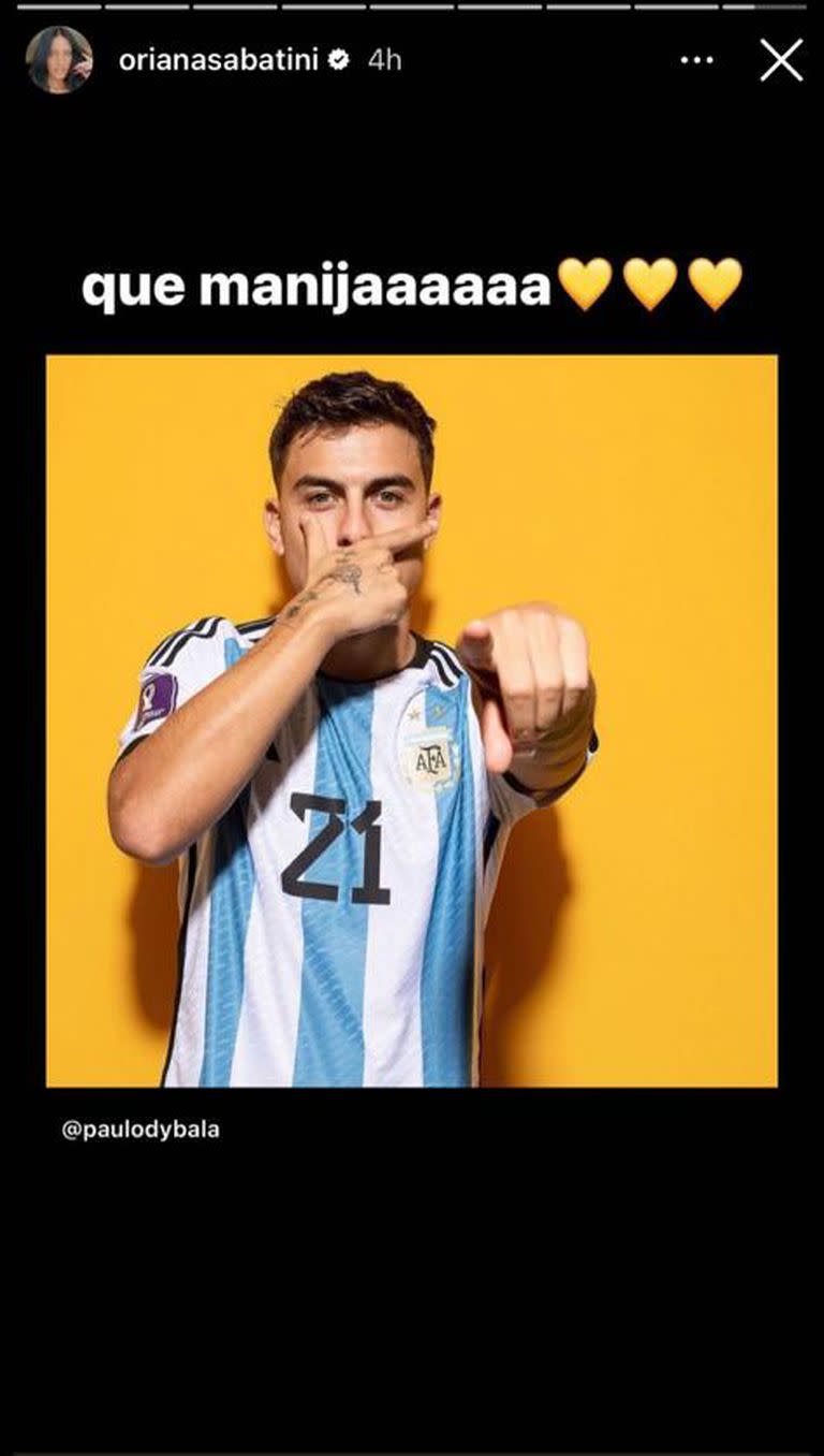 Oriana Sabatini compartió una foto de su pareja y jugador de la selección nacional, Paulo Dybala