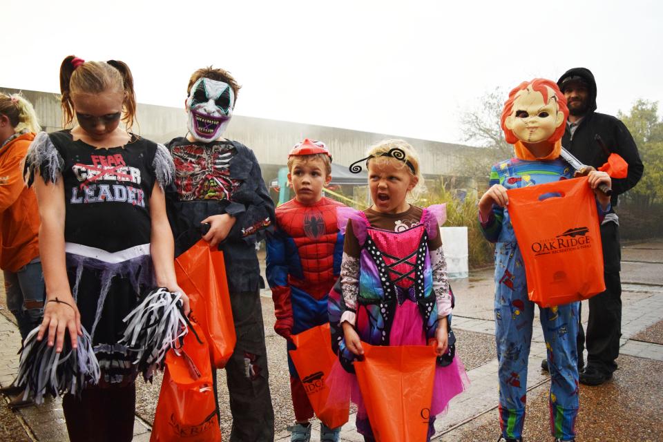 Some frightening participants — plus Spiderman — participate in the city of Oak Ridge's official Halloween event, the Monster Mash Bash, on Thursday, Oct. 28, 2021.