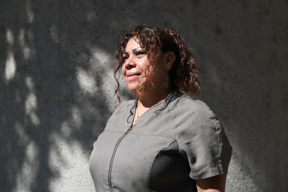 Maria Mejia, 55, outside the Westin Bonaventure Hotel and Suites where she works in downtown Los Angeles.