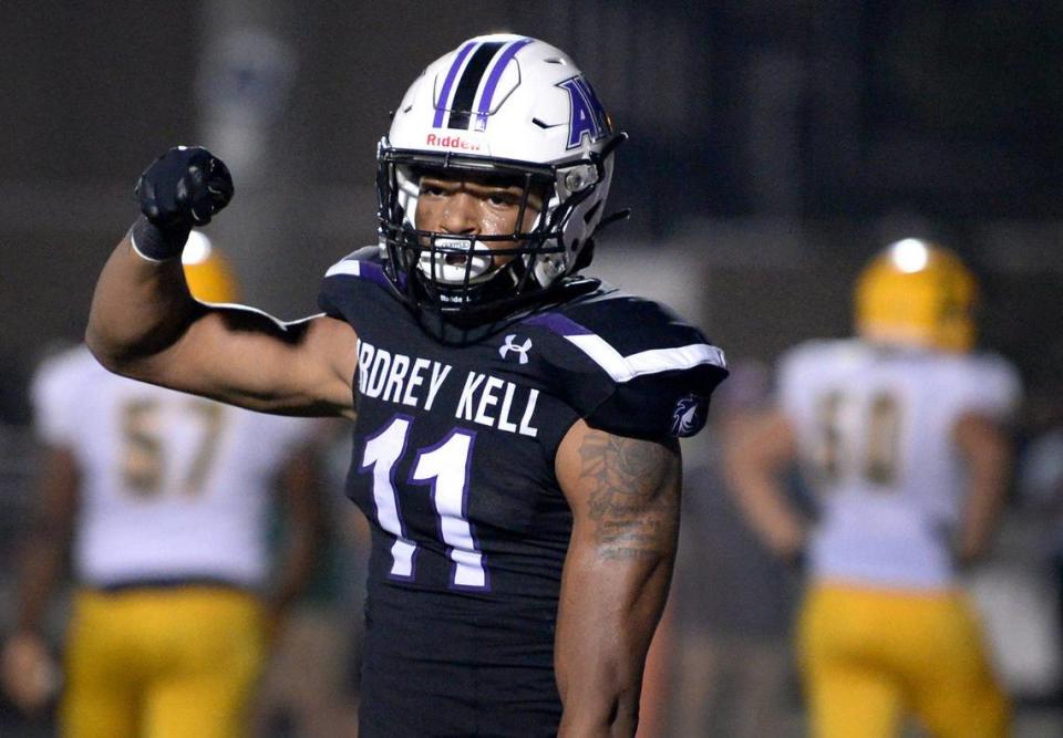 Ardrey Kell wide receiver/linebacker Cedric Gray during second quarter action against the Independence Patriots on Friday, September 13, 2019 at Ardrey Kell High School.