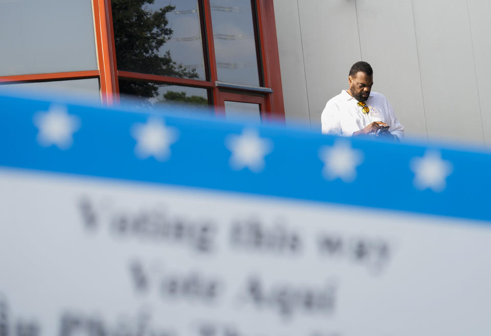 A voter leaves after voting Tuesday, May 28, 2024 at West Gray Multiservice Center in Houston. (Yi-Chin Lee/Houston Chronicle via AP)