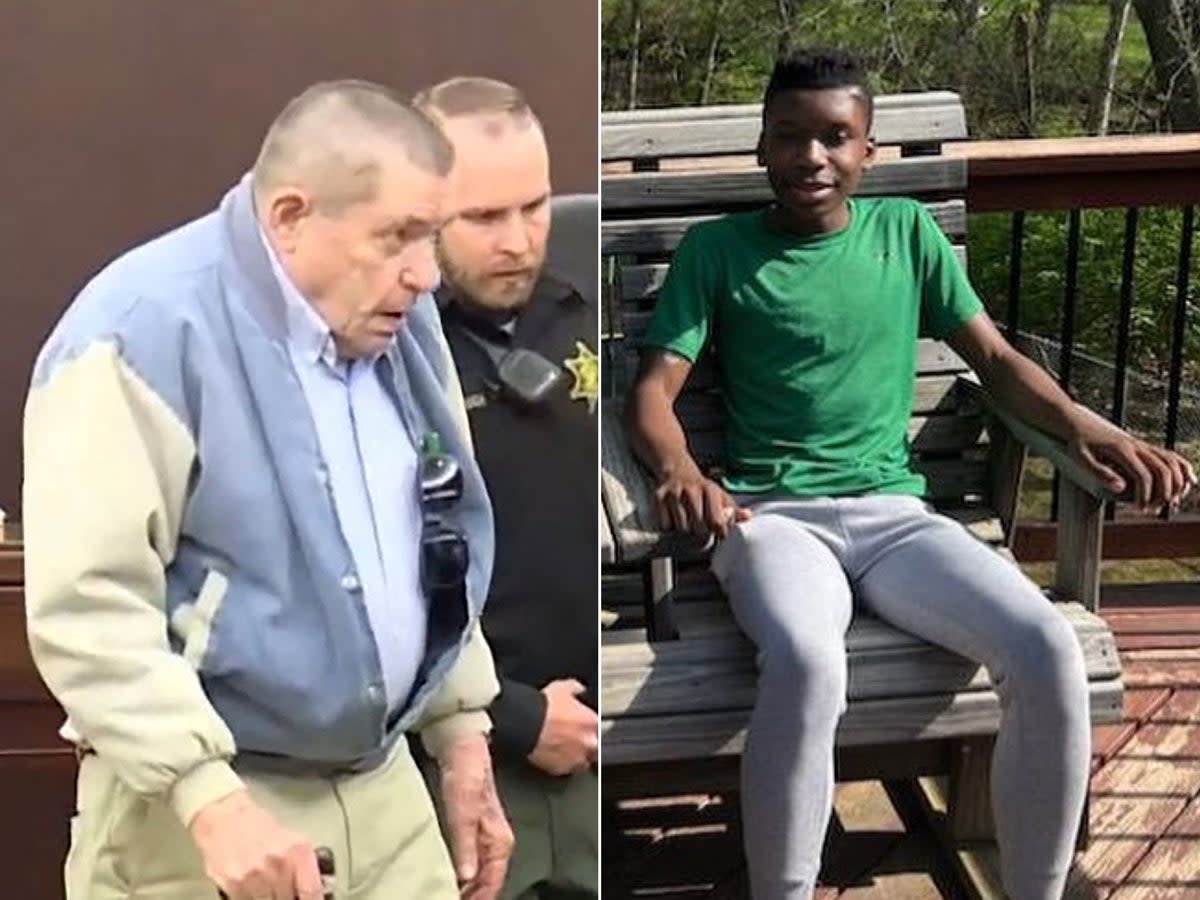 Andrew Lester appears in court (left) as Ralph Yarl recovers at home (right)  (Reuters/MerrittForTexas)