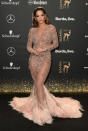 <p>The British singer wowed in a dramatic fishtail dress at the German event. <em>[Photo: Getty]</em> </p>