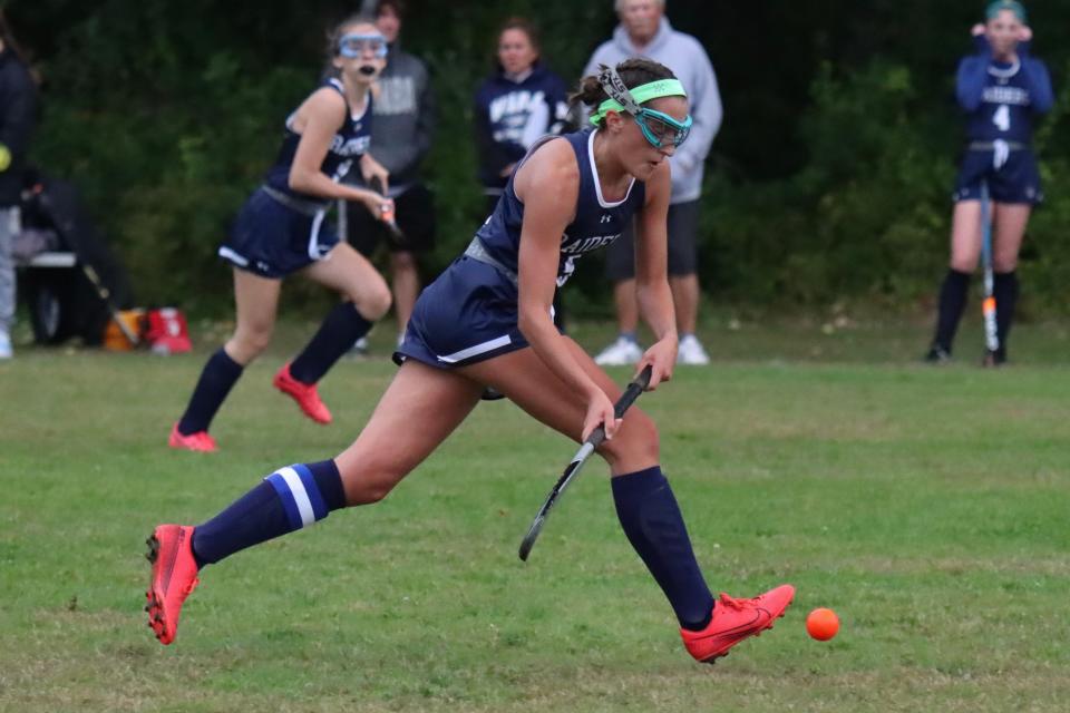 Somerset Berkley's Karissa Albin moves the ball down field during an SCC game against Dighton-Rehoboth.