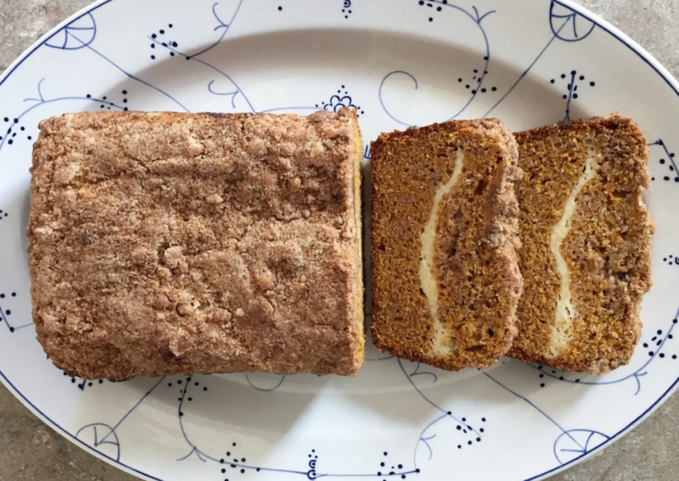 <p>Ben Rayl</p><p>This pumpkin bread with cream cheese filling is rich and dense, but not too sweet. The cream cheese adds a touch of sweetness and creaminess that really does pull it all together. </p><p><strong>Get the recipe: <em><a href="https://parade.com/841156/benrayl/pumpkin-bread-with-cream-cheese-filling/" rel="nofollow noopener" target="_blank" data-ylk="slk:Pumpkin Bread with Cream Cheese Filling;elm:context_link;itc:0;sec:content-canvas" class="link ">Pumpkin Bread with Cream Cheese Filling</a></em></strong></p>