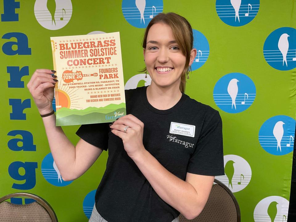 Haley Elliott shares information about all the fun events sponsored by Visit Farragut at the Farragut West Knox Chamber of Commerce Business Expo at Rothchild Catering and Event Center May 1, 2024.