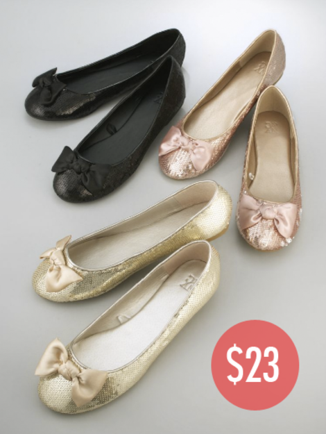 Sequin Ballet Flats with Bow