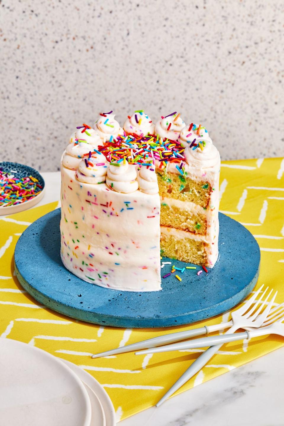 Confetti Cake with Vanilla-Sour Cream Frosting