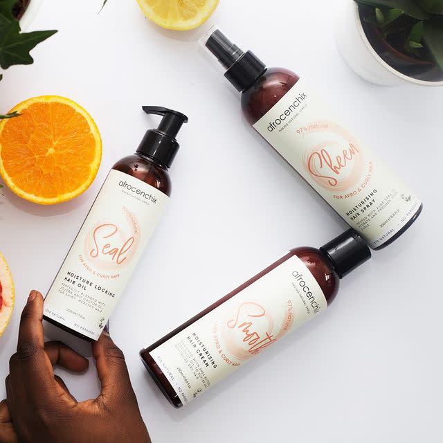 <p>Founders Rachael Corson and Jocelyn Mate met at university and decided to launch their brand after struggling to find natural, Afro haircare products on the high street.</p><p>Jocelyn suffered from alopecia and Rachael had sensitive skin, so together they created high-performing, non-toxic alternatives.</p><p><a class="link " href="https://afrocenchix.com/" rel="nofollow noopener" target="_blank" data-ylk="slk:Shop Afrocenchix;elm:context_link;itc:0;sec:content-canvas">Shop Afrocenchix</a></p><p><a href="https://www.instagram.com/p/B_wbzPEnd8u/" rel="nofollow noopener" target="_blank" data-ylk="slk:See the original post on Instagram;elm:context_link;itc:0;sec:content-canvas" class="link ">See the original post on Instagram</a></p>