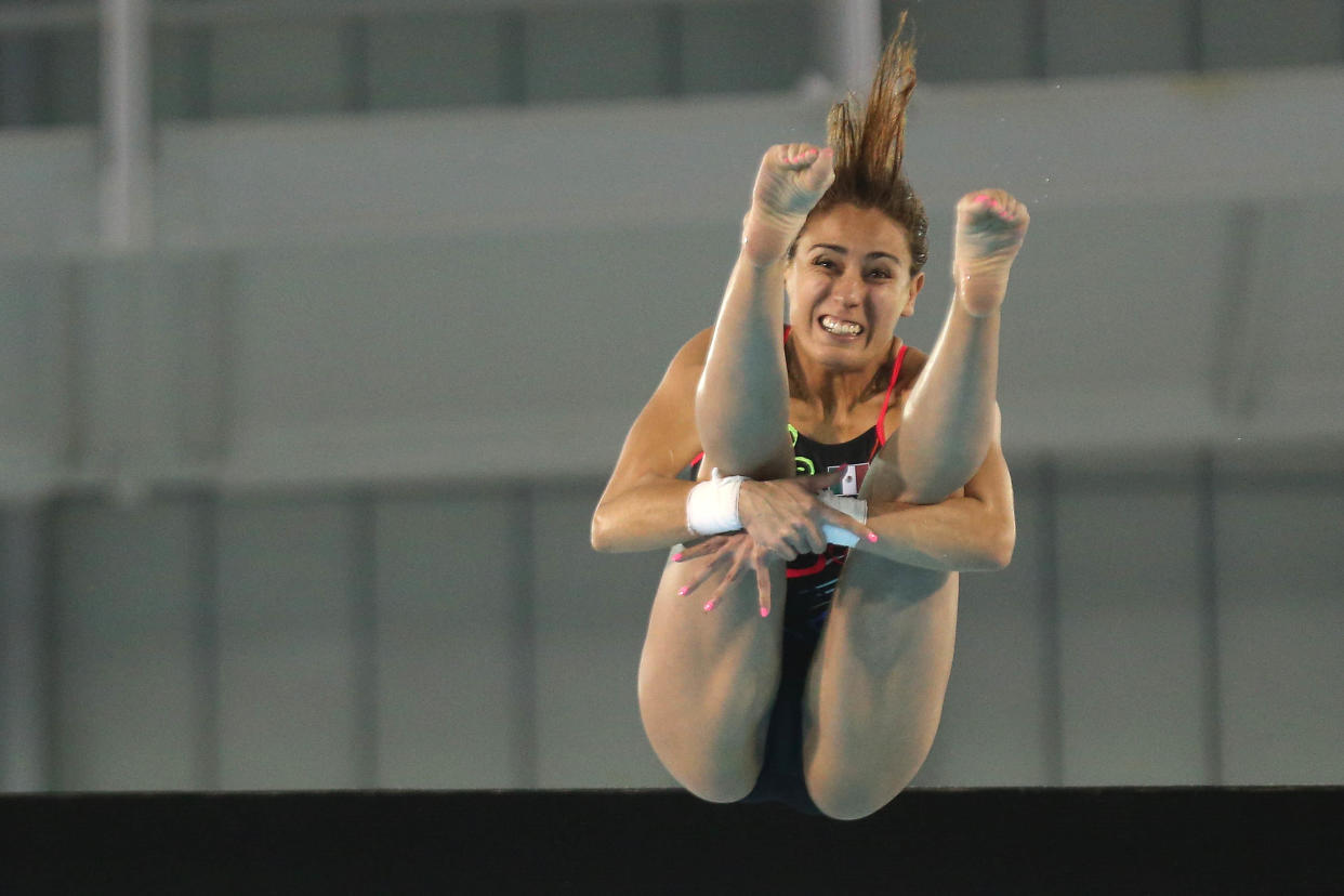 TORONTO, ON- JULY 11  - Paola Espinosa from Mexico wins the   in the women's 10 metre platform diving final at the Pan Am Games  at  CIBC Aquatic Centre/Fieldhouse in Toronto.  July 11, 2015.        (Steve Russell/Toronto Star via Getty Images)