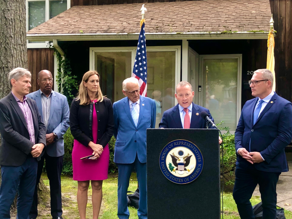 Rep. Josh Gottheimer speaks during a press conference in Englewood on Sept. 17, 2021. Gottheimer and other members of the “New Jersey SALT Strike Team” want a full repeal of what they called “the disastrous cap” on the State and Local Tax (SALT) deduction.