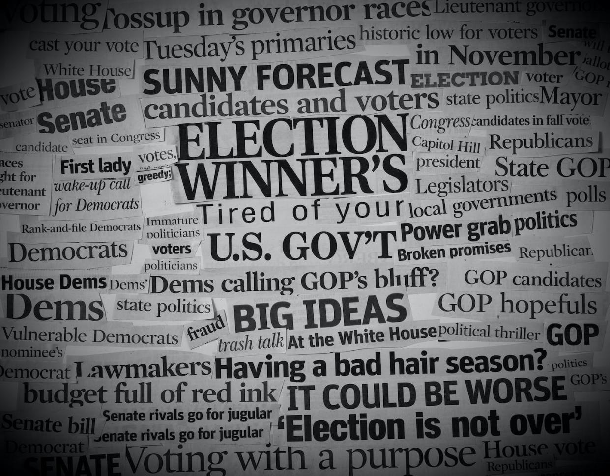 Will local election coverage help news organizations win back readers and viewers? <a href="https://www.gettyimages.com/detail/photo/politics-headlines-collage-i-royalty-free-image/157565743?adppopup=true" rel="nofollow noopener" target="_blank" data-ylk="slk:Allkindza/E+/Getty Images;elm:context_link;itc:0;sec:content-canvas" class="link ">Allkindza/E+/Getty Images</a>