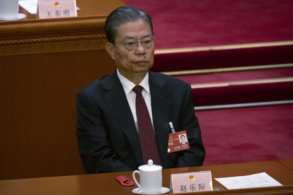 FILE - Zhao Leji attends a session of China's National People's Congress (NPC) at the Great Hall of the People in Beijing, Friday, March 10, 2023. Zhao, a top Chinese leader will lead a delegation to North Korea this week, both countries announced Tuesday, April 9, 2024. (AP Photo/Mark Schiefelbein, File)