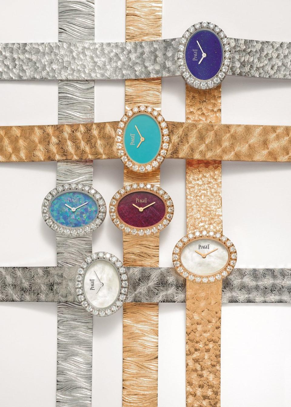 <p>嶄新的Piaget珠寶腕表，保持經典款式的橢圓形錶殼及彩色寶石面盤，簡約的造型中流露出優雅的氣質美感。</p> <cite>Piaget</cite>